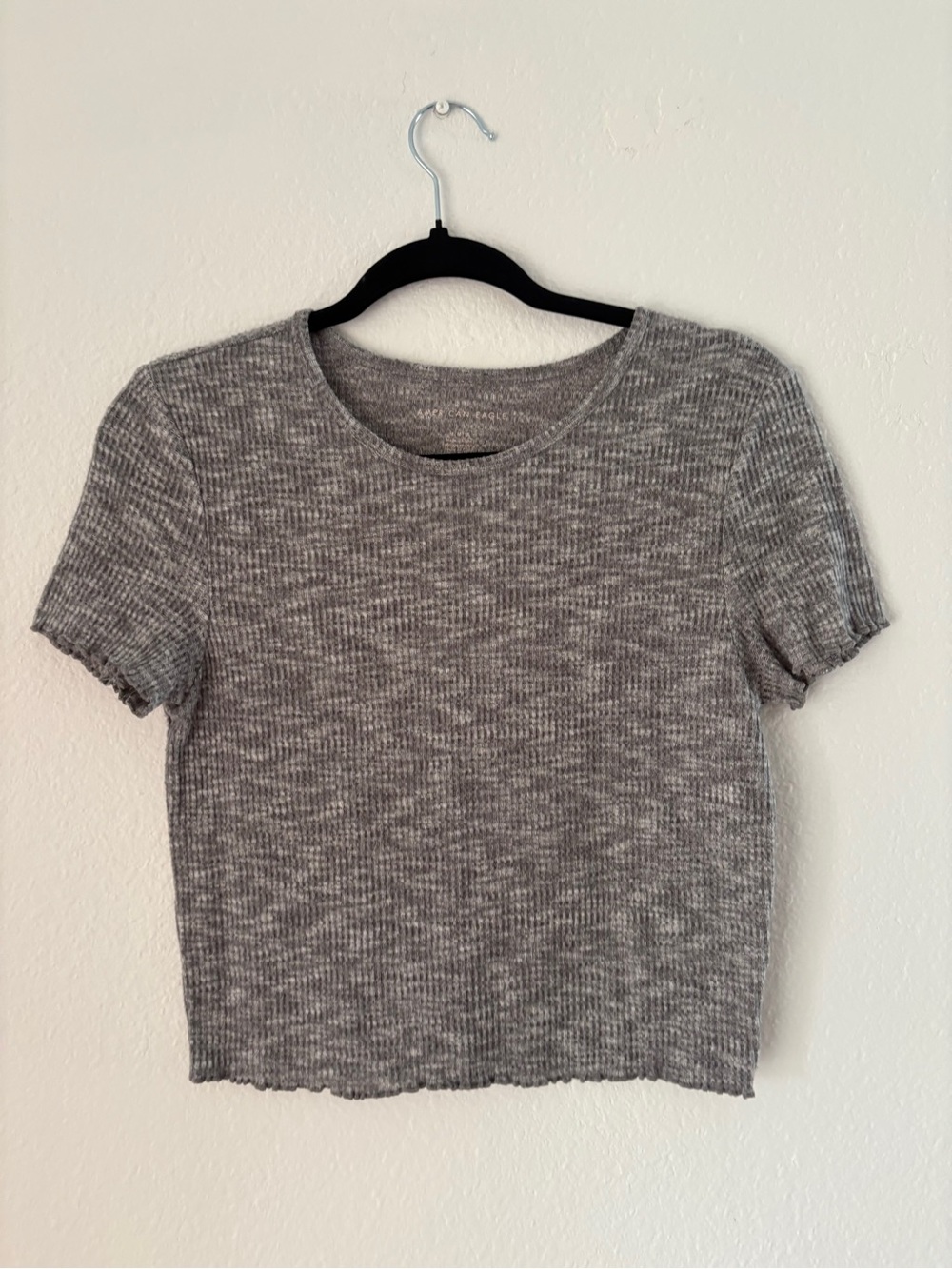 American Eagle Outfitters Heather Gray Ribbed Crop Tee